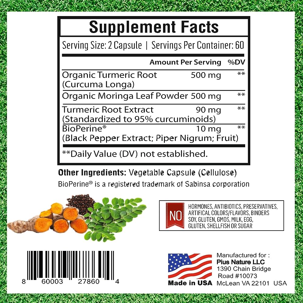 PIUS Nature Organic Turmeric with Organic Moringa 120 Capsules