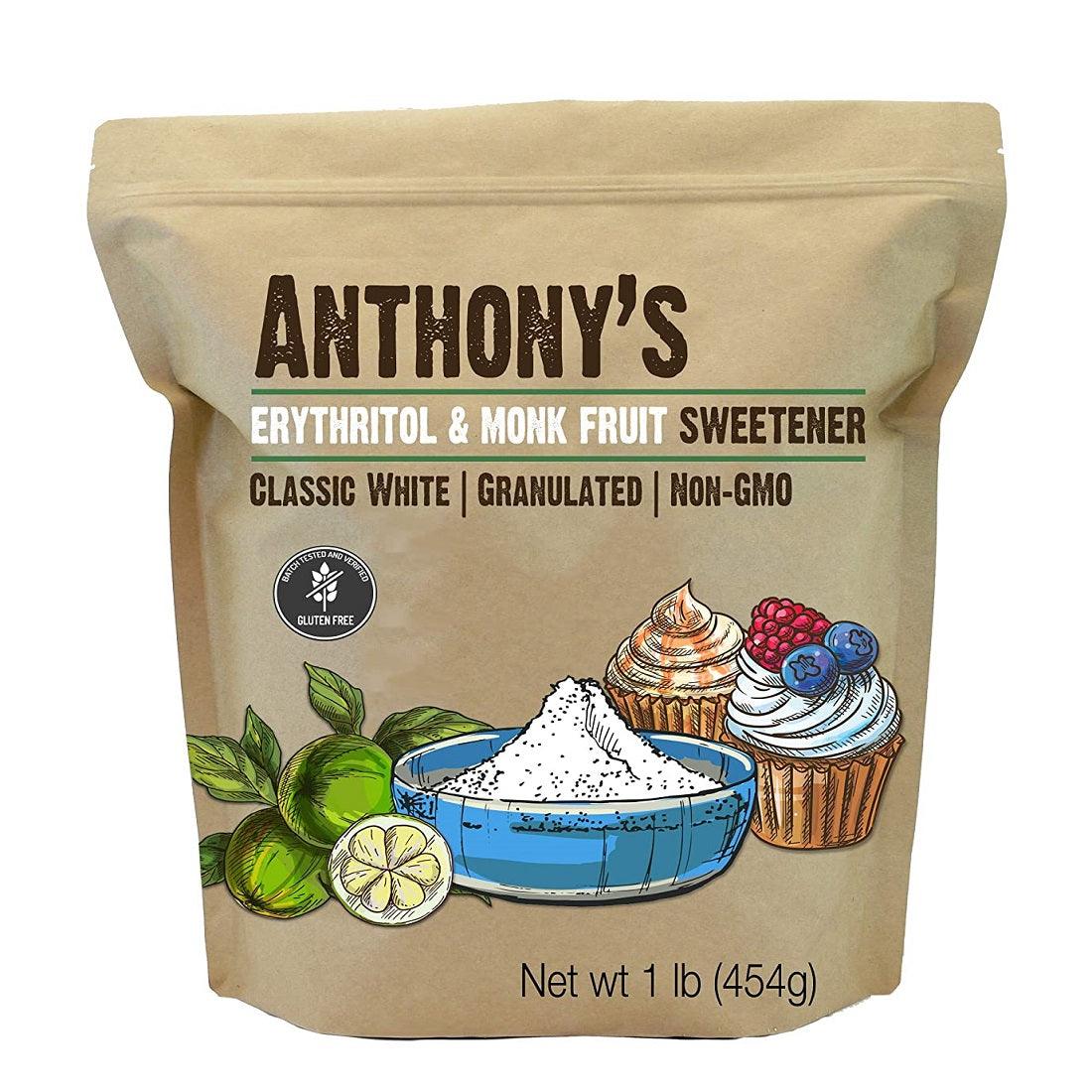 Anthony’s Erythritol & Monk Fruit Sweetener 454g
