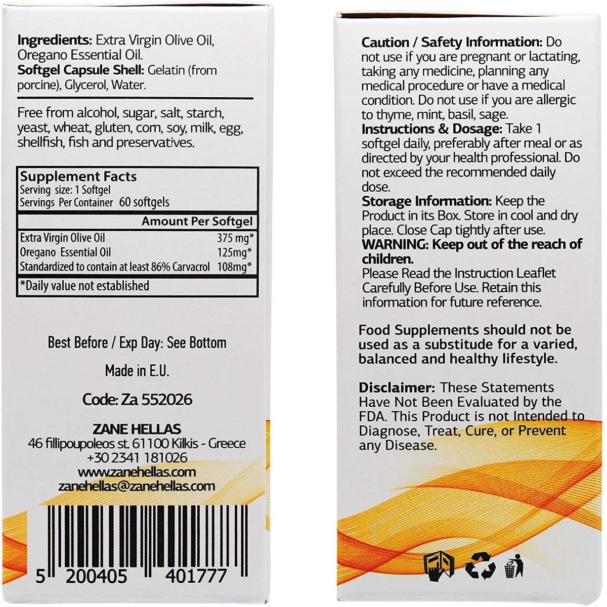 Zane Hellas Oregano Oil Capsules 60 Softgels