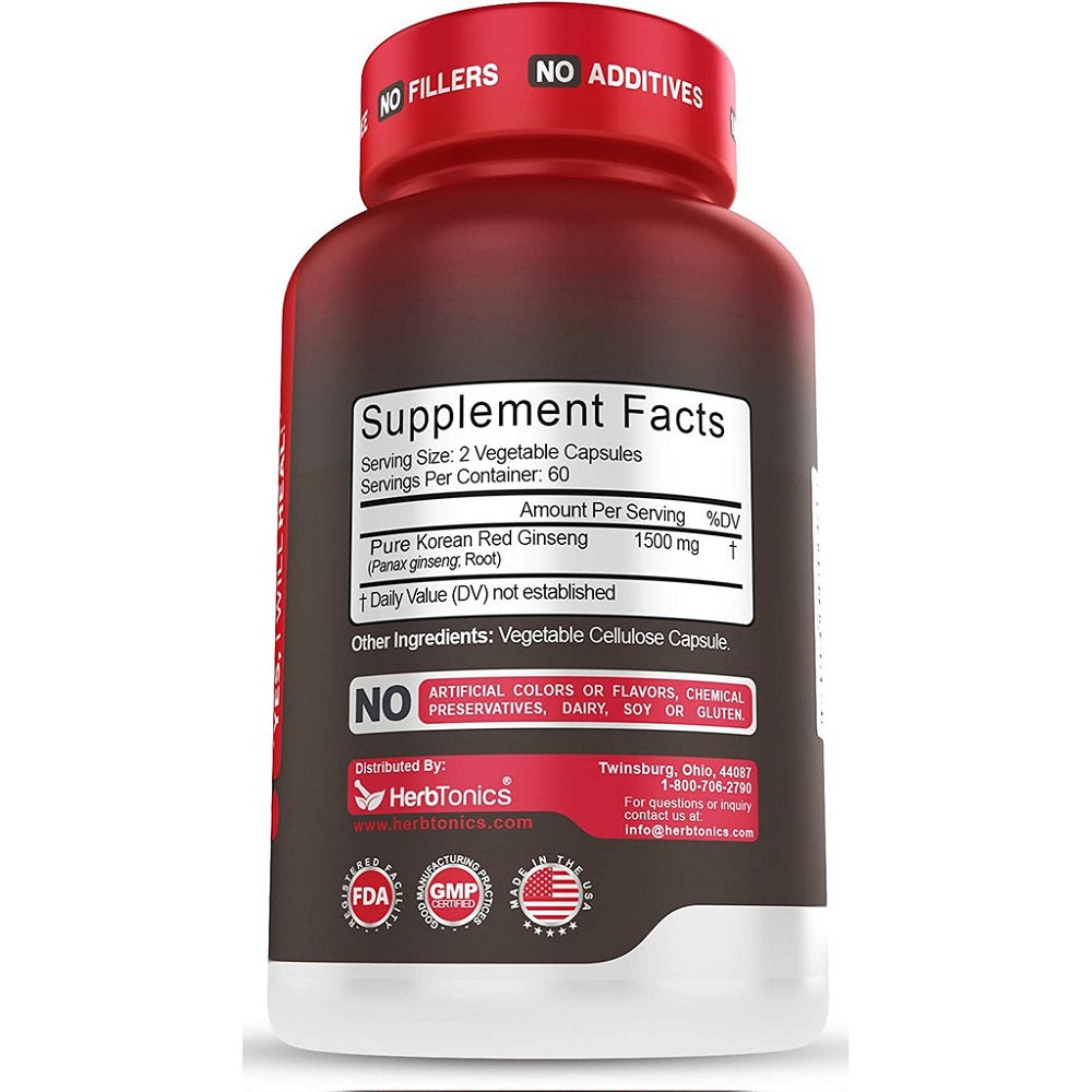 Herbtonics Korean Red Panax Ginseng 1500mg – 120 Capsules