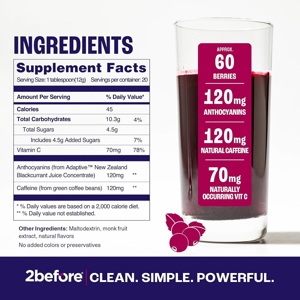 مشروب ما قبل التمرين بالكافيين وكشمش أسود 20 حصة - تو بيفور