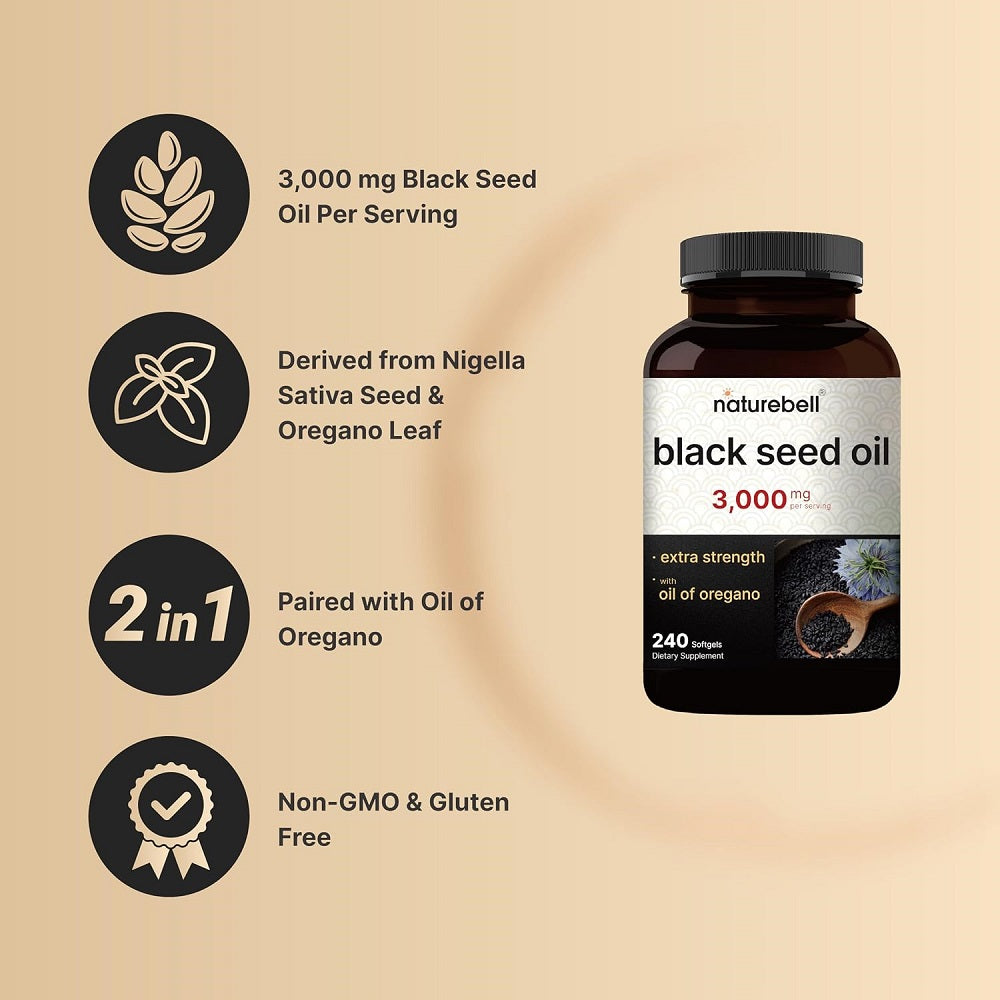 NatureBell Black Seed Oil with Vitamin D3 180 Softgels