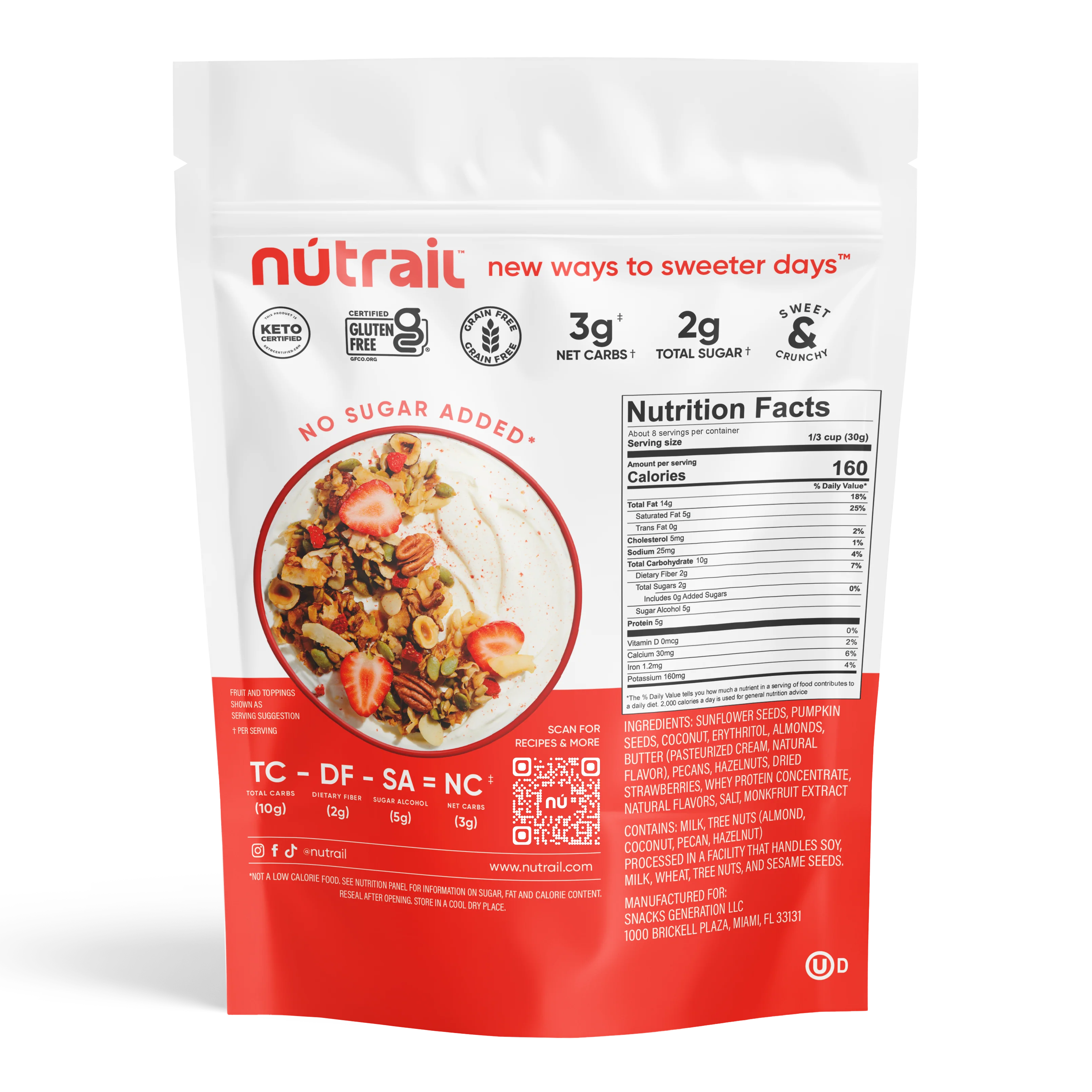 Low Karb Keto Nut Granola Vanilla Strawberry 11 OZ 