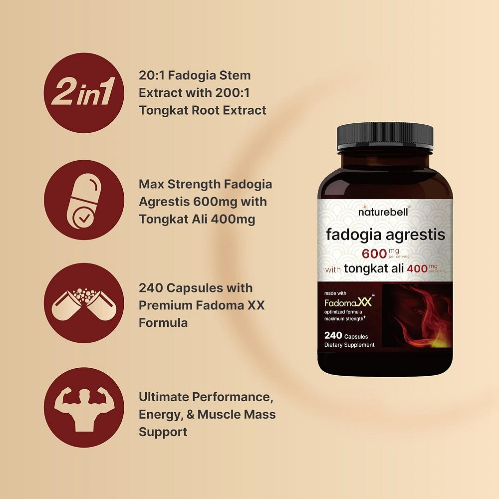 NatureBell Fadogia Agrestis 600mg with Tongkat Ali 400mg – 180 Capsules