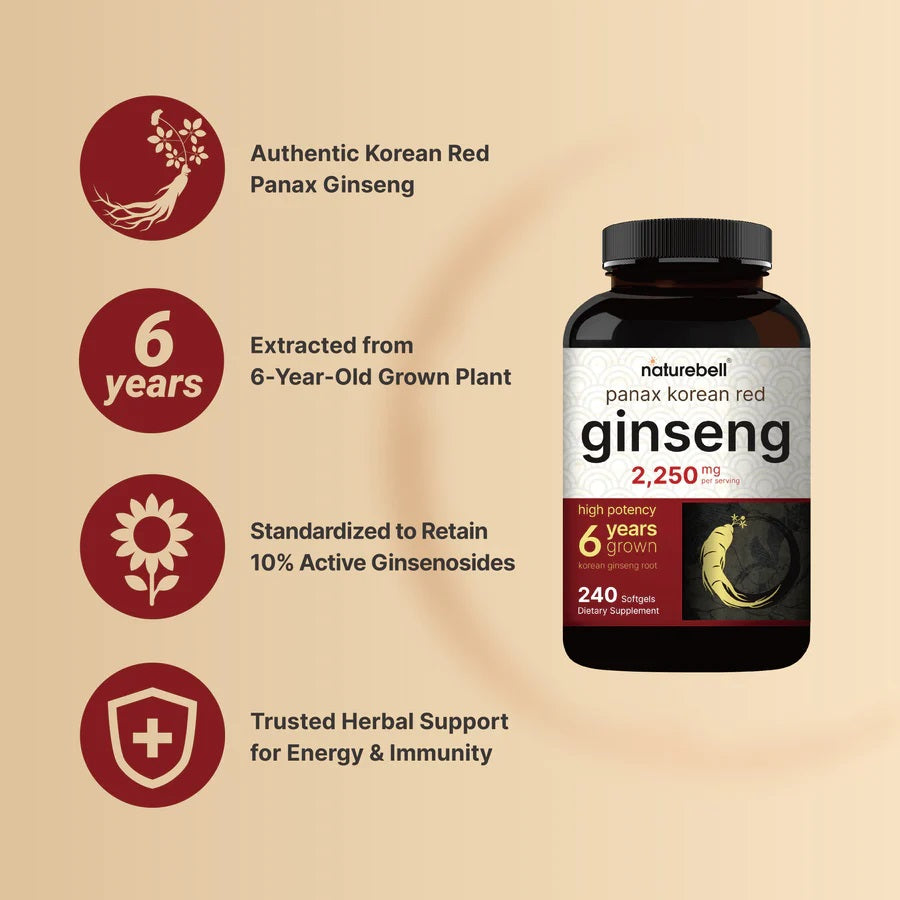 NatureBell Korean Red Ginseng 2250mg 180 Caps