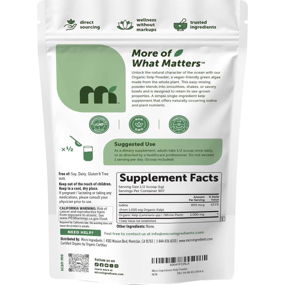 Micro Ingredients Organic Dried Seaweed (Kelp Powder) 454g