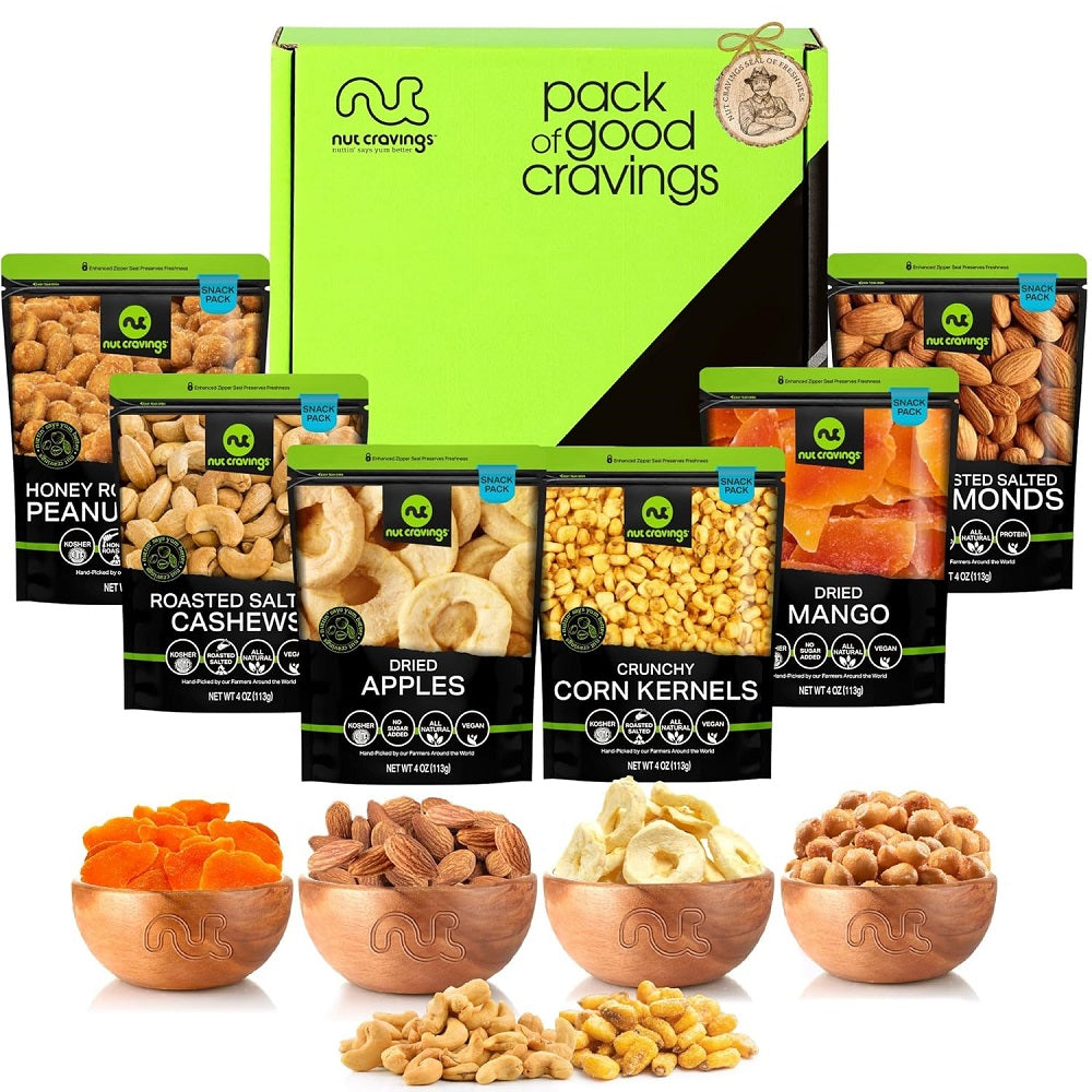 Nut Cravings Dried Fruit & Mixed Nuts Gift Box Green 6 Varieties (1.5 lbs)