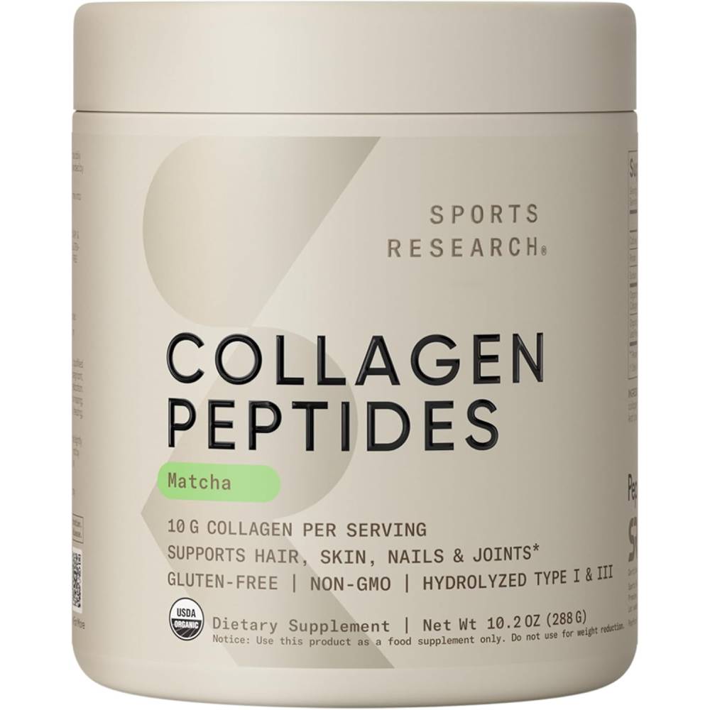 Sports Research Collagen Peptides Powder with Organic Matcha Green Tea