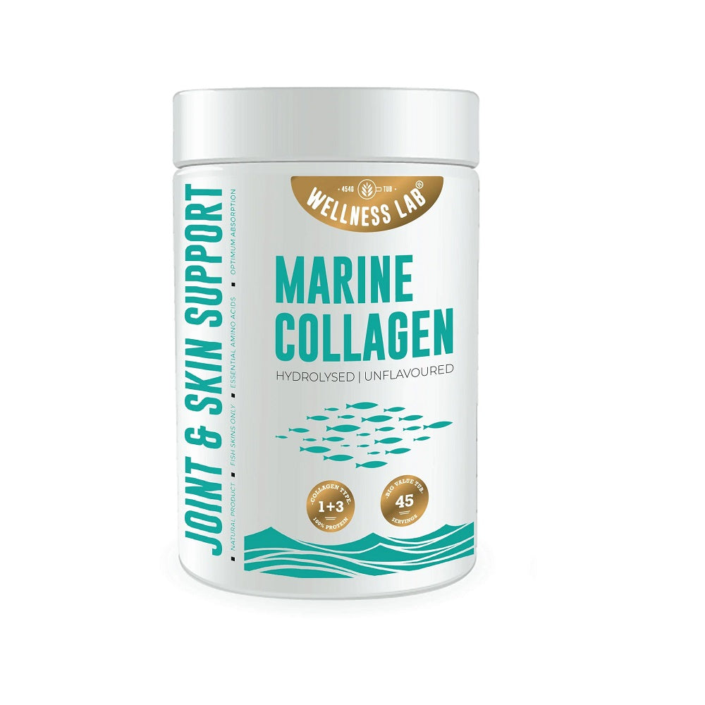 كولاجين بحري للبشرة والشعر والمفاصل باودر بأعلى تركيز 10000 مجم - Wellness Lab Pure Marine Collagen Powder 454 gm