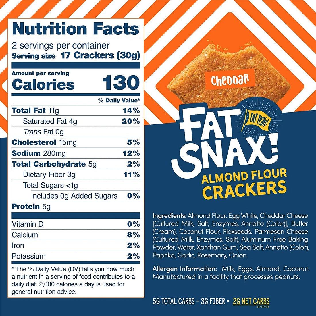 Fat Snax Almond Flour Crackers (Cheddar, 3-Pack)