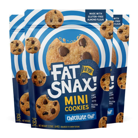 ميني كوكيز سناك مناسب للكيتو 3 عبوات - Fat Snax Mini Keto Cookies Chocolate Chip , 3-pack