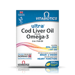 اوميجا 3 مع زيت كبد الحوت فيتابيوتكس 60 كبسولة - Vitabiotics Ultra Cod Liver Oil Plus Omega