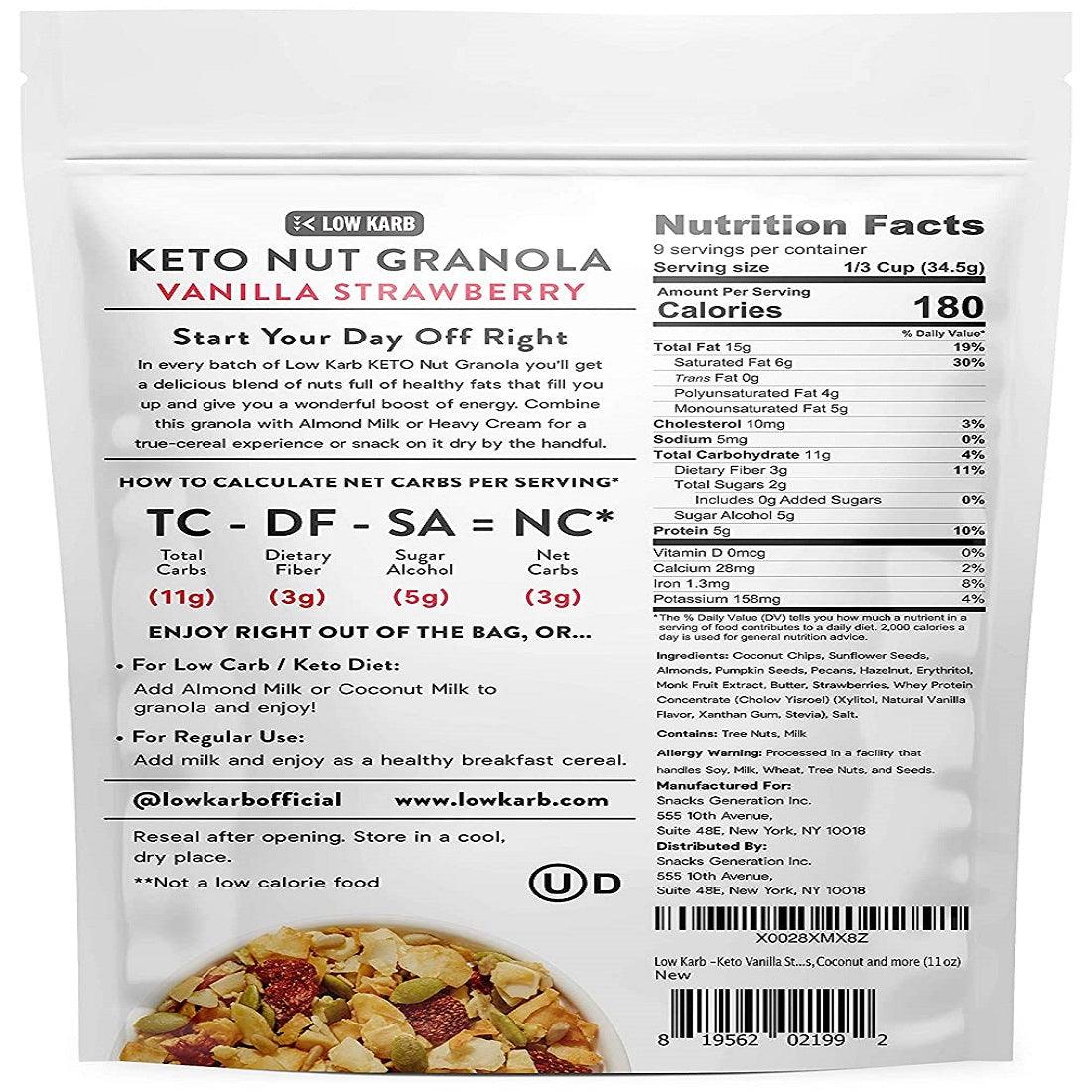 Low Karb Keto Nut Granola Vanilla Strawberry 11 OZ 