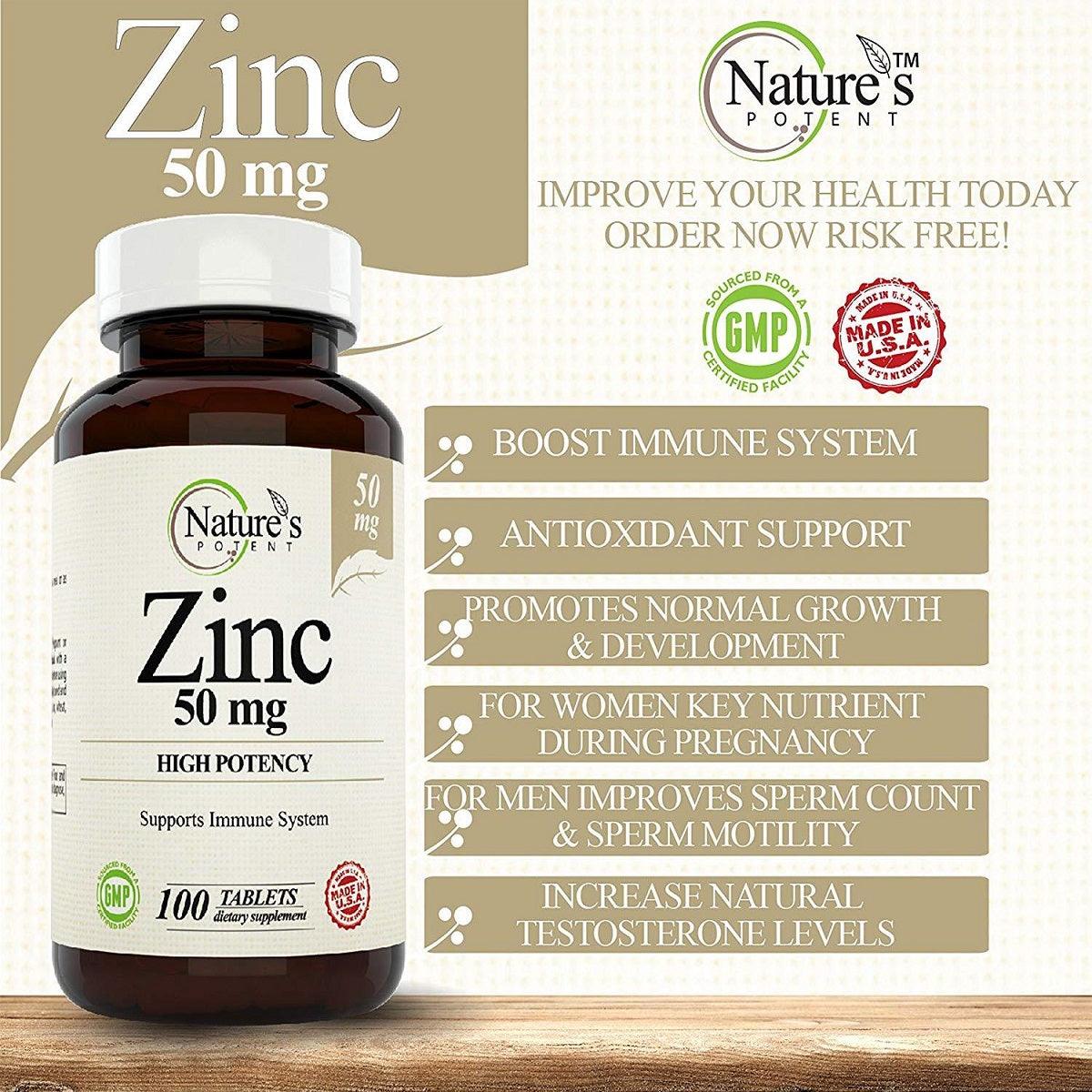 Nature's Potent Zinc 50 mg Tablets