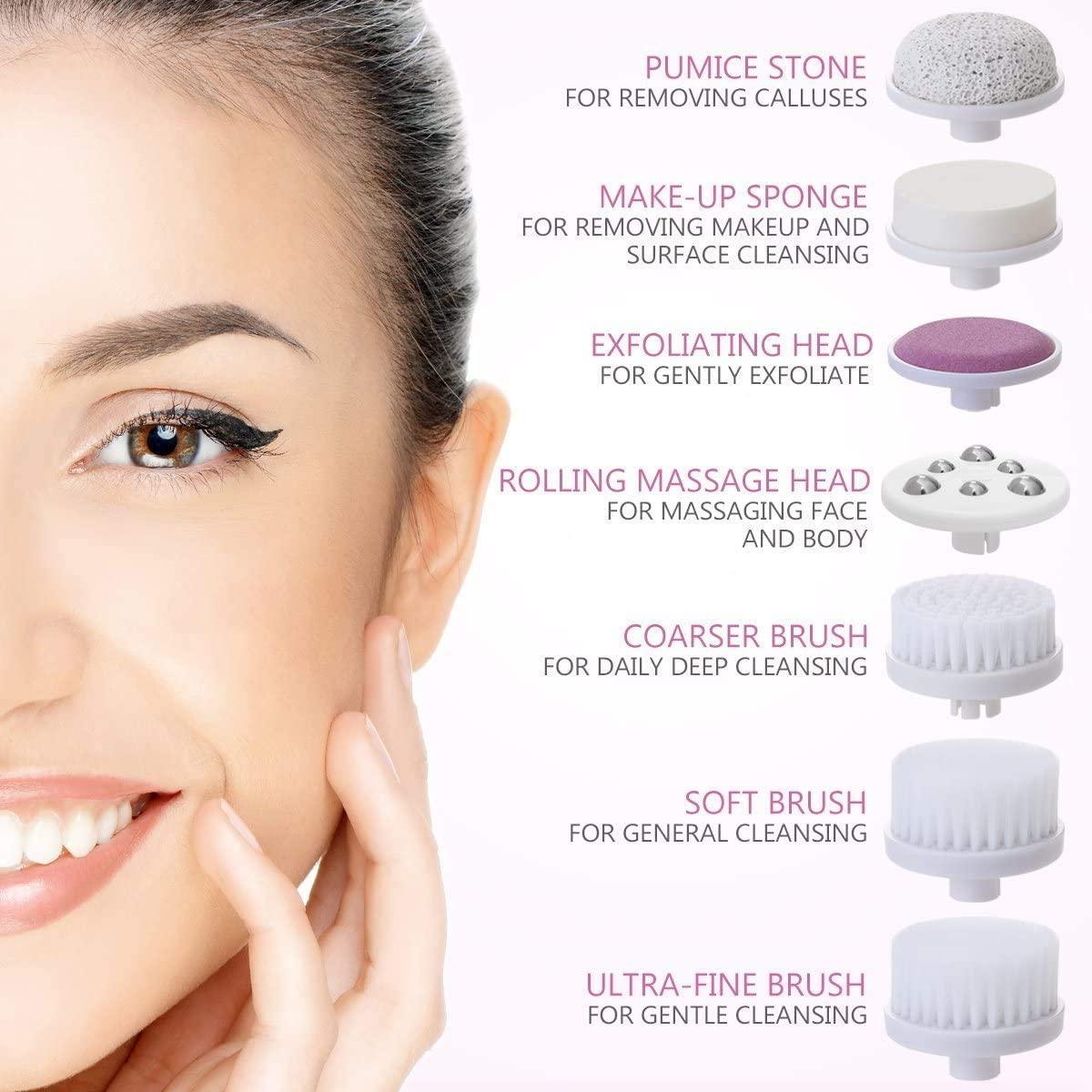 PIXNOR Portable 7-in-1 Facial Brush Cleansing Massager System