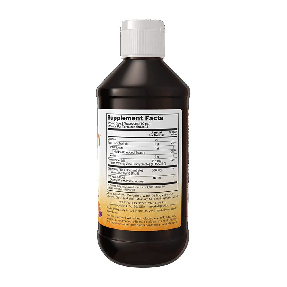 NOW Elderberry Liquid for Kids with Zinc 8 Oz