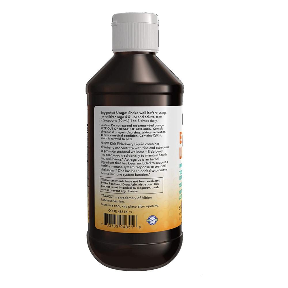 NOW Elderberry Liquid for Kids with Zinc 8 Oz