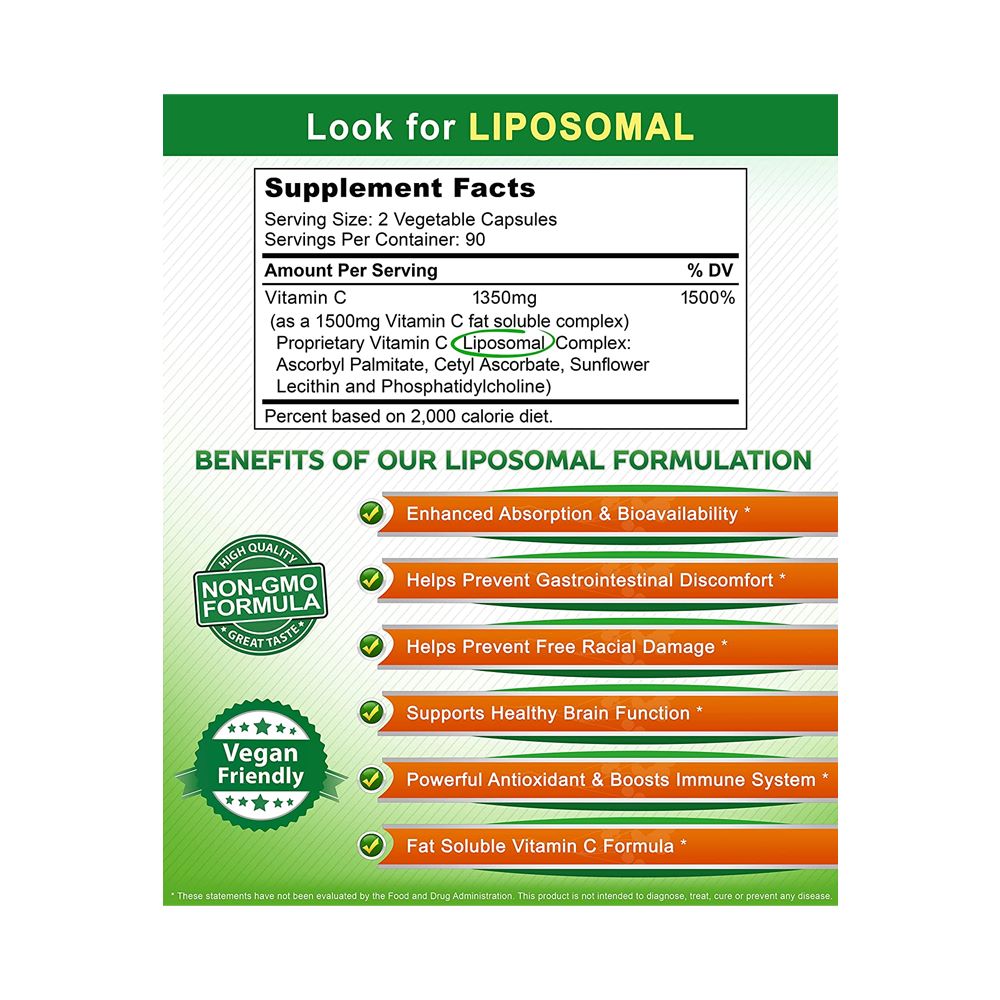 aSquared Nutrition Vitamin C Liposomal Complex - 1500mg 180 Caps