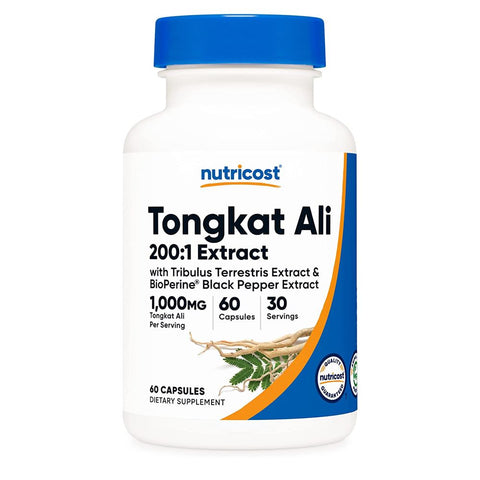 تونكات علي مركب للرجال 1000 مج 60 كبسولة - Nutricost Tongkat Ali with Tribulus and BioPerine 60 Caps