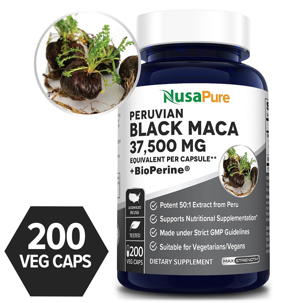 كبسولات ماكا السوداء أعلى تركيز 200 كبسولة - NusaPure Black Maca Root 37,500mg 200 Capsules