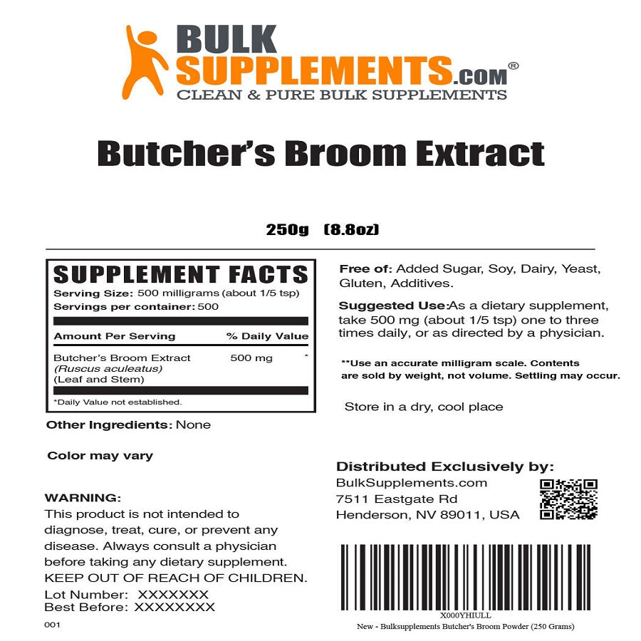 BulkSupplements Butcher's Broom Extract Powder 250 Gm