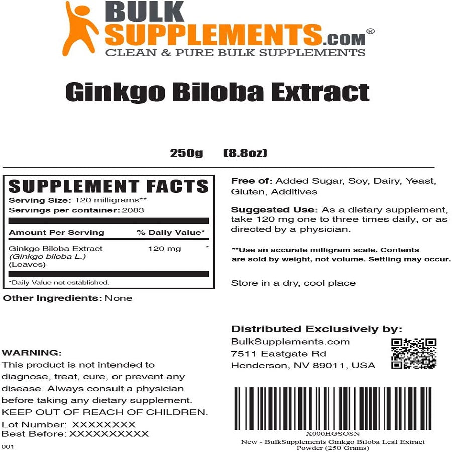 BulkSupplements Ginkgo Biloba Extract Powder 250 Grams