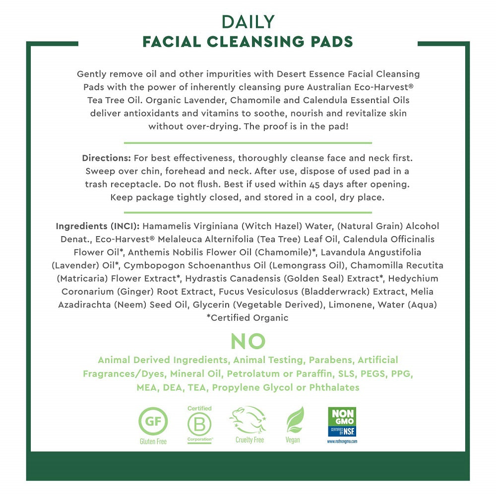 Desert Essence Daily Facial Cleansing Pads 50s