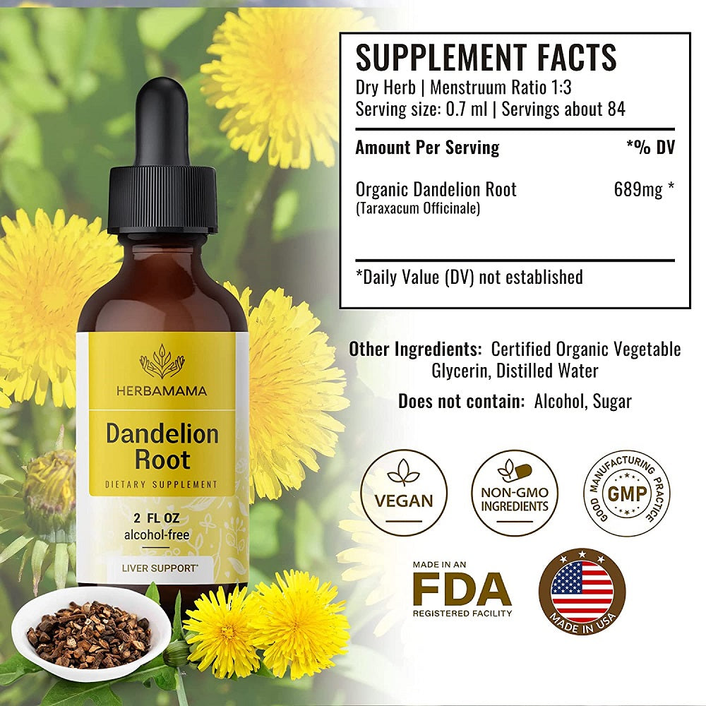 HERBAMAMA Dandelion Root Liquid Extract 2 Fl Oz