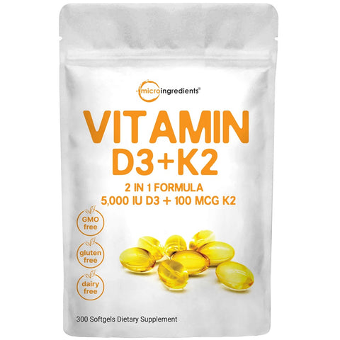 فيتامين د3 مع فيتامين ك2 300 كبسولة - Microingredients Vitamin D3+K2 300 Capsules