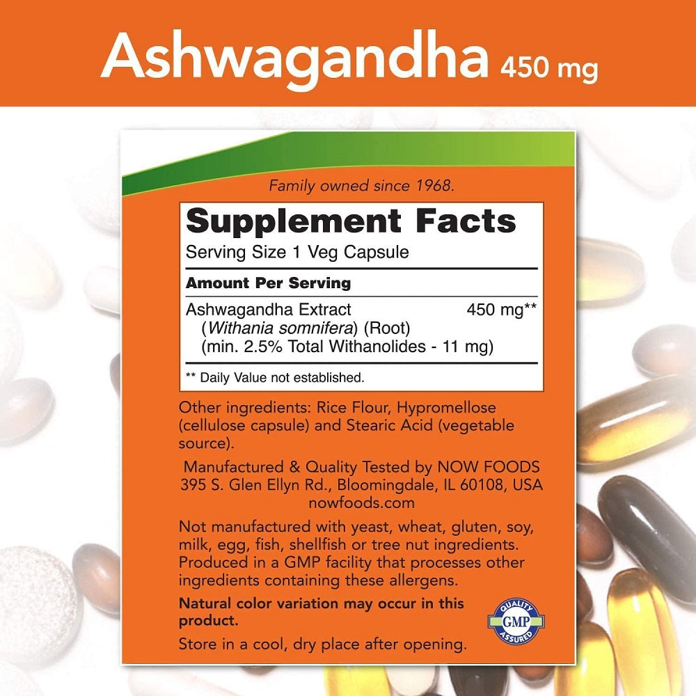 ناو اشواغاندا 450 مج كبسولات - Now Food Ashwagandha 450mg