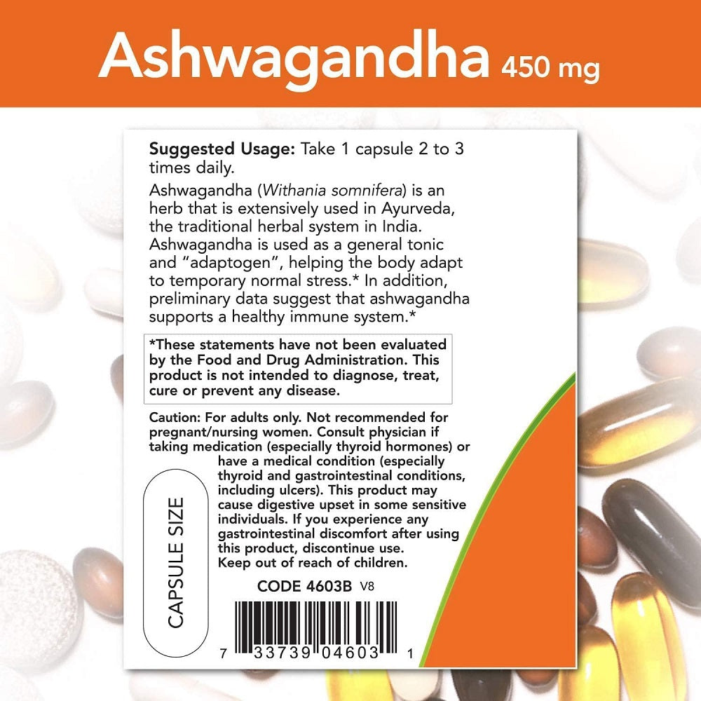 Now Food Ashwagandha 450mg, 90 Capsules