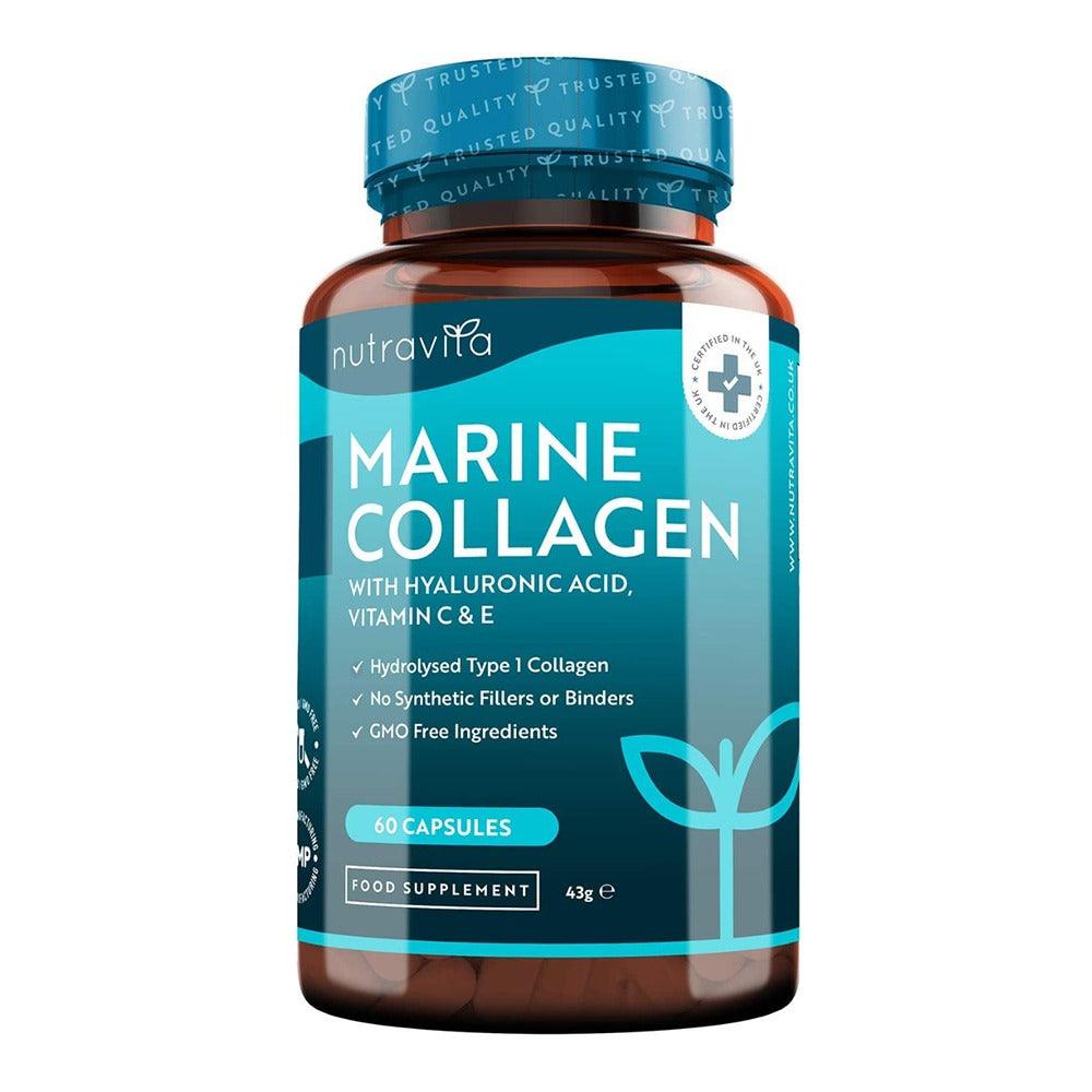 كولاجين بحري للبشرة مدعم بهيالورينك اسيد كبسولات - Nutravita Marine Collagen 1000mg Capsules