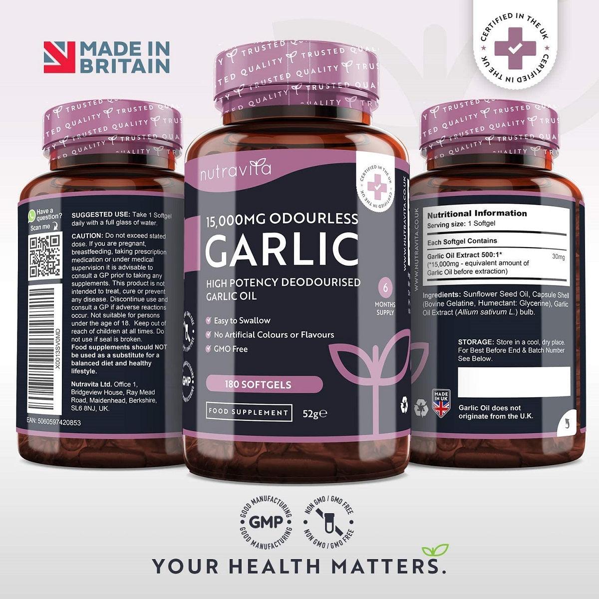 كبسولات الثوم  - Nutravita Odourless Garlic 15,000mg 180 Capsules