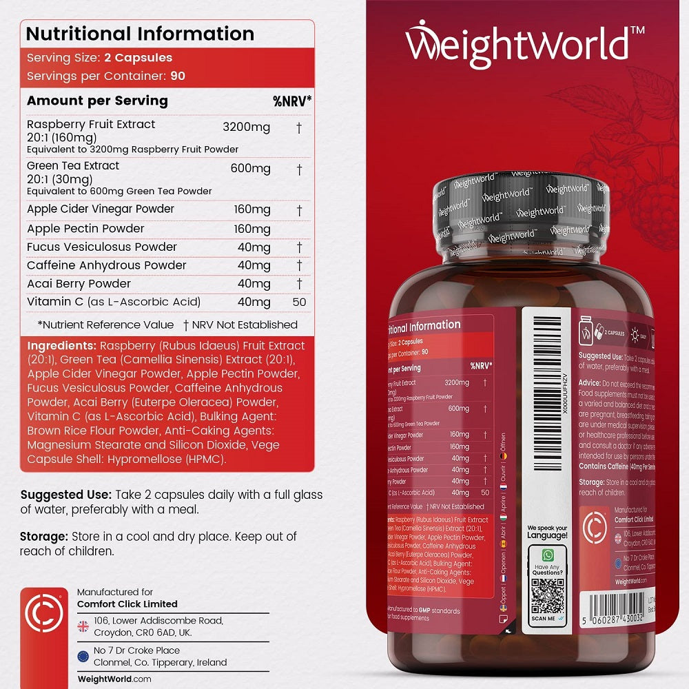 WeightWorld Raspberry Ketones Plus 180 Capsules