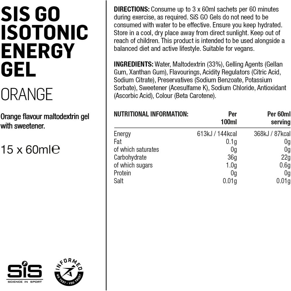 SIS Go Isotonic Energy Gel 60ml*15 Gels Orange