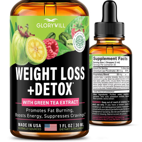 نقط الحمية الغذائية وديتوكس 30 مل - GLORY WILL Weight Loss +Detox Drops 1 Fl Oz