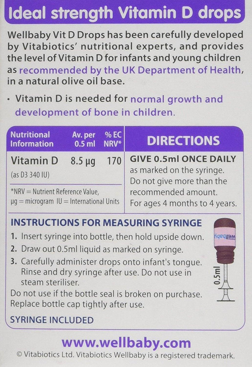 Wellbaby vitamin D ويل بيبي فيتامين د للأطفال نقط UK 2 Gulf